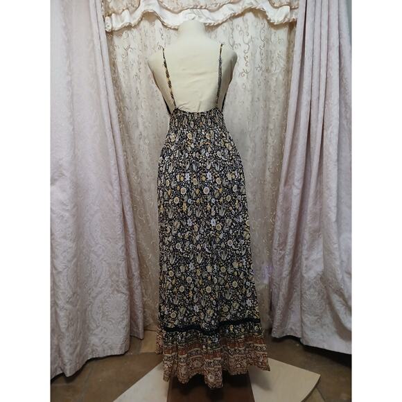 Forever 21 Crochet Floral Sundress L Black Babydoll Maxi Festival Hippie Gypsy - Picture 13 of 16